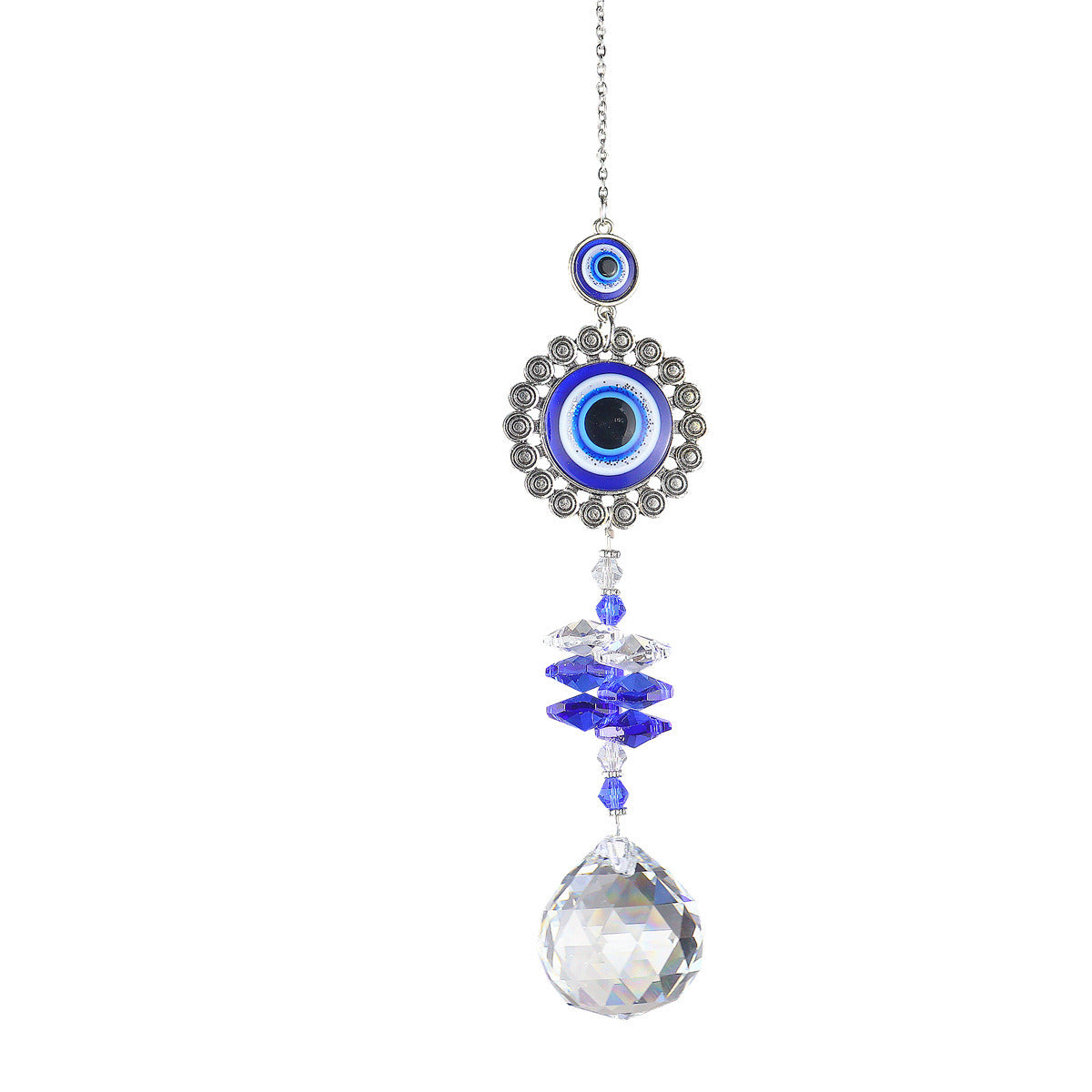 1pc Blue Butterfly Evil Eye Crystal Sun Catcher - Indoor Window Suncatcher with Prism Ball - Rainbow Maker for Good Luck and Hanging Ornament for Home, Garden, Office, Car - Wedding Pendant