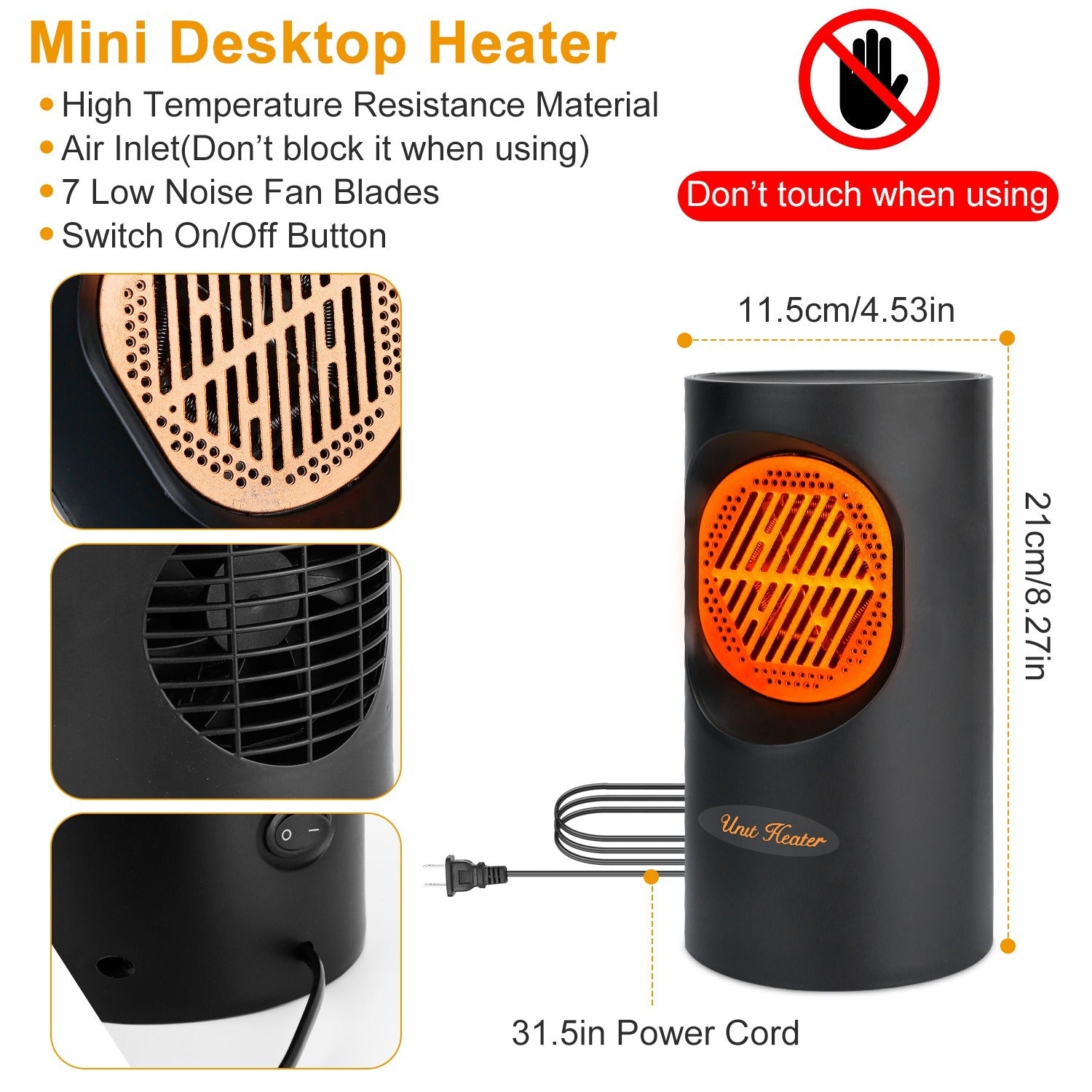 300W Portable Electric Heater Mini Heating Unit Fan Portable Floor Desktop Air Fan Heater Moorescarts