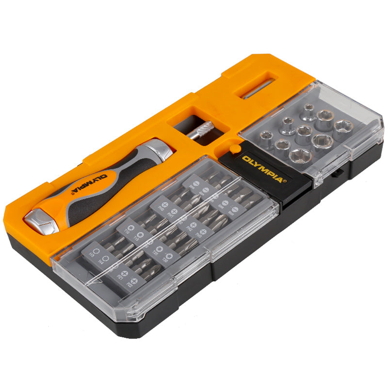 33-Piece Magnetic Ratcheting Screwdriver Bit & Socket Set, Multi Screwdriver comes with a Built-In Handle Storage Perfect for Home and Industrial Usage Moorescarts
