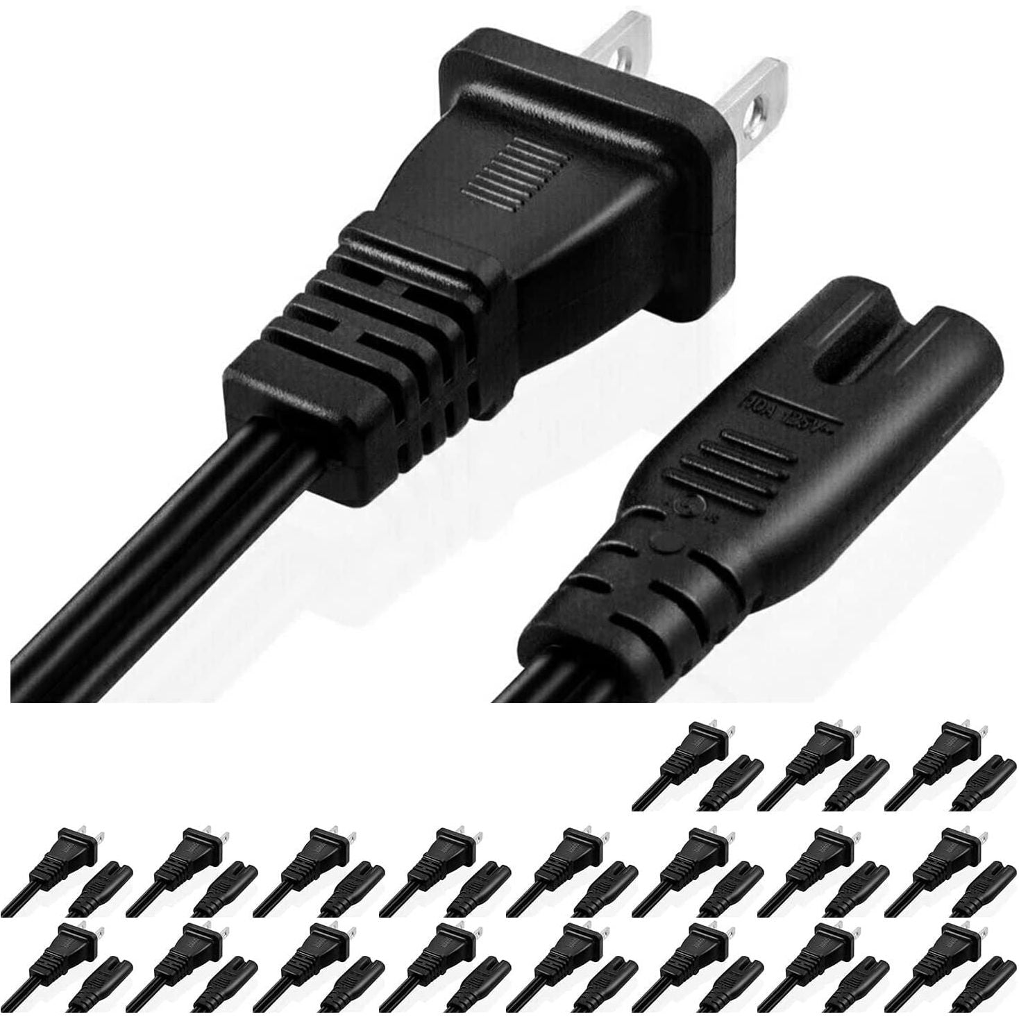 5 Core Extra Long 6ft 2 Prong 2 pack Non-Polarized AC Wall Power Cable 2 Slot Cord for HP Dell Samsung Sony Asus Acer Toshiba Laptop Charger LED LCD Monitor Replacement Power Cord PP 1001
