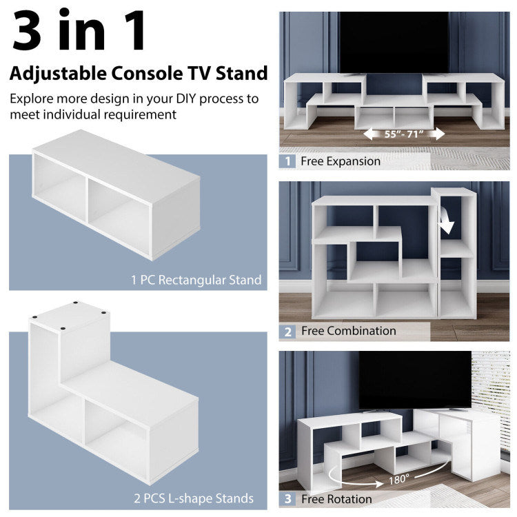 3 Pieces Console TV Stand for TVs up to 65 Inch with Shelves Moorescarts