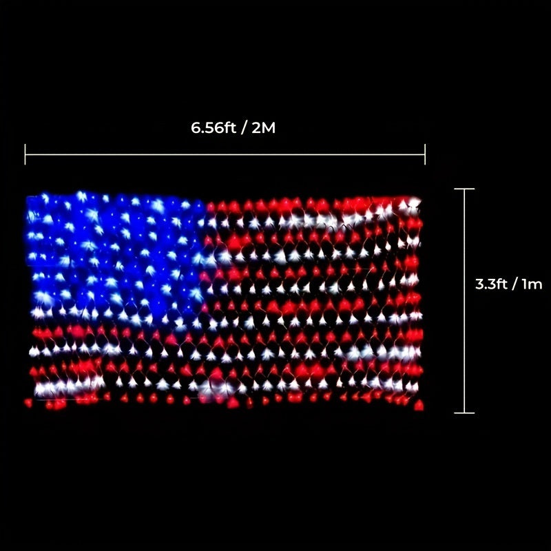 1PC American Flag Net Light; Outdoor Waterproof Mesh Lights; LED String Light; Multicolor Lights For Garden Wedding Backdrop Party Wall Decor ; Independence Day Garden Decoration Moorescarts