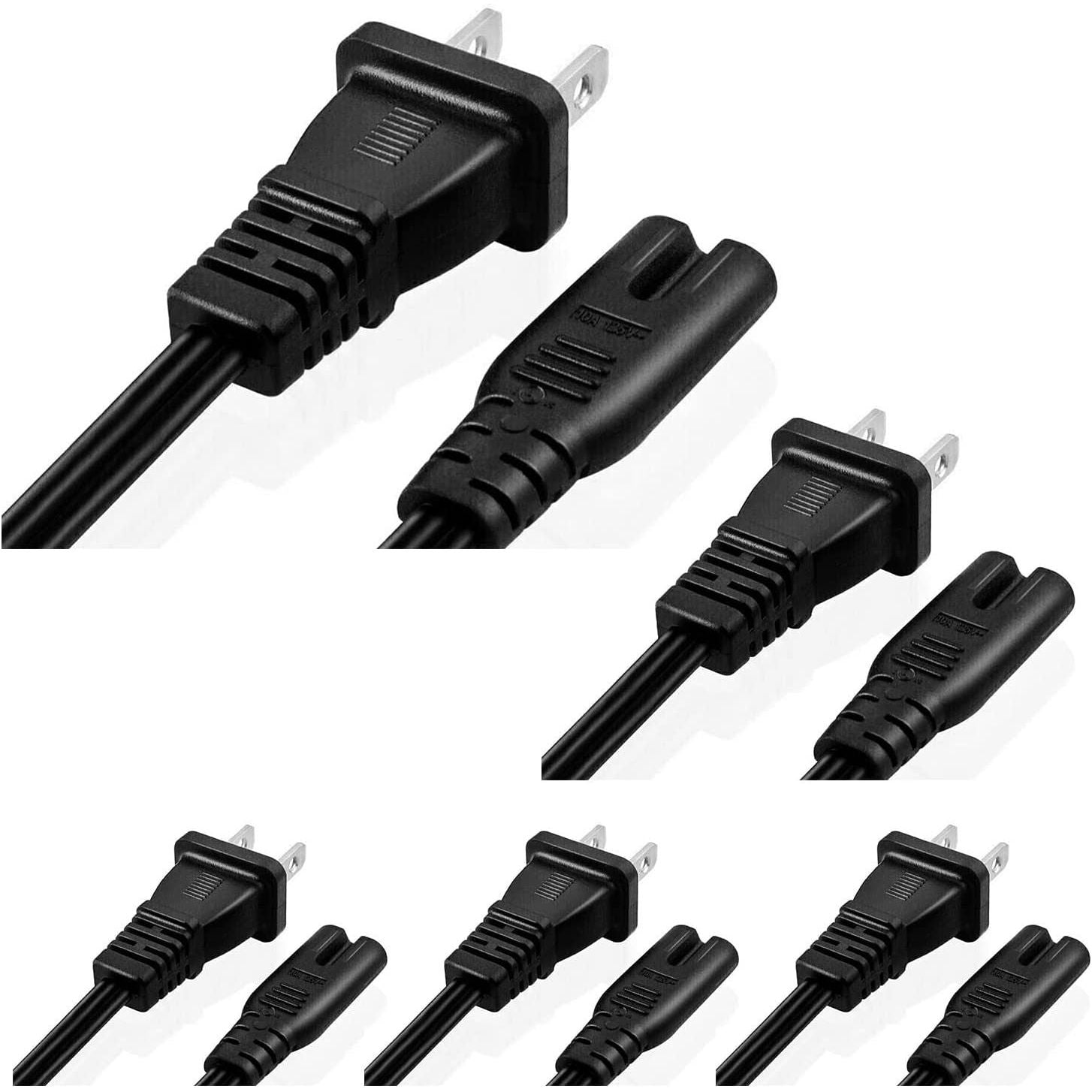 5 Core Extra Long 6ft 2 Prong 2 pack Non-Polarized AC Wall Power Cable 2 Slot Cord for HP Dell Samsung Sony Asus Acer Toshiba Laptop Charger LED LCD Monitor Replacement Power Cord PP 1001