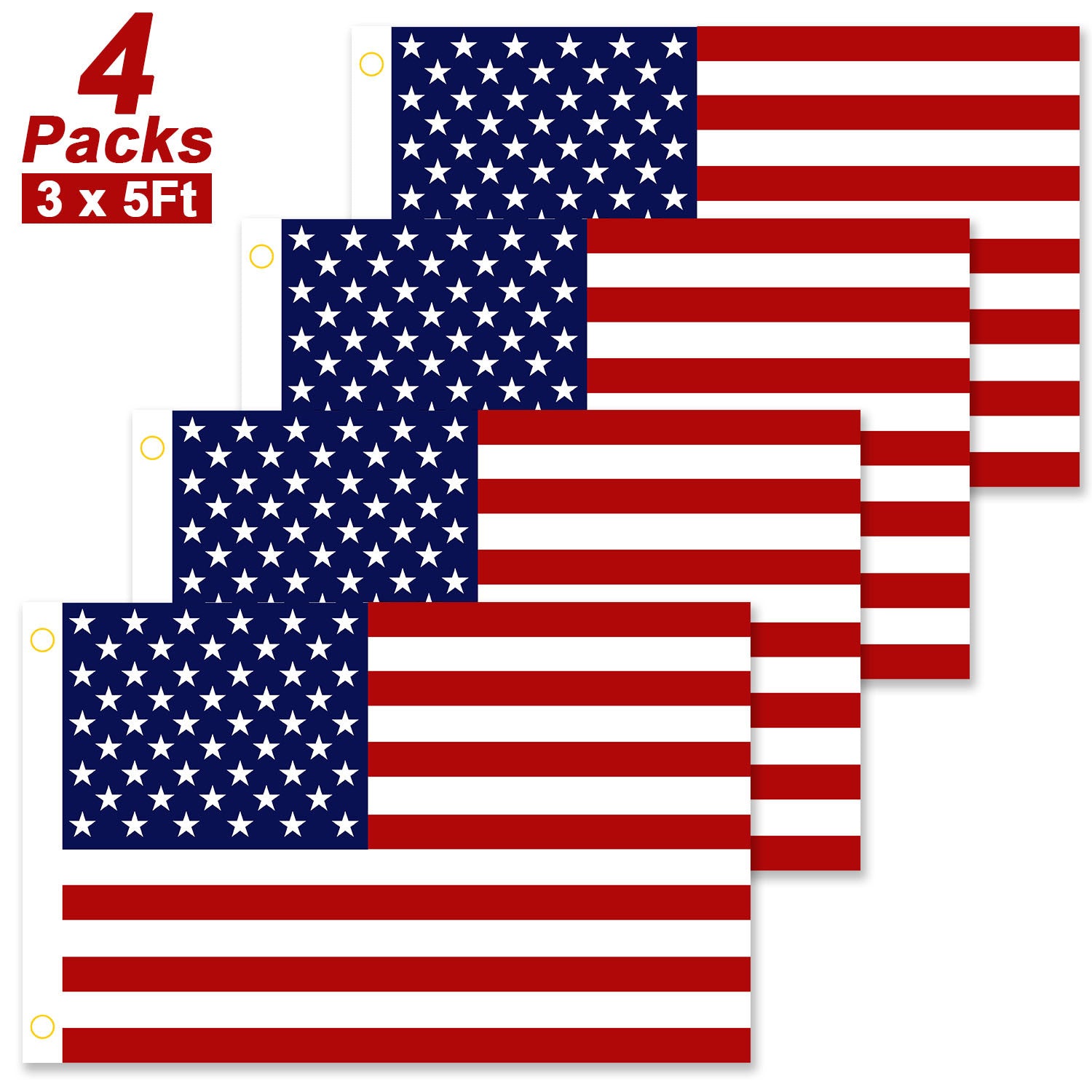 4 Pcs 3 x 5 Ft American US Flags Vivid Color and UV Fade Resistant Canvas Header Double Stitched Moorescarts