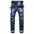 Men Jeans Ripped Biker Straight Destroyed Distressed Stretch Slim Fit Jeans with Zipper Deco