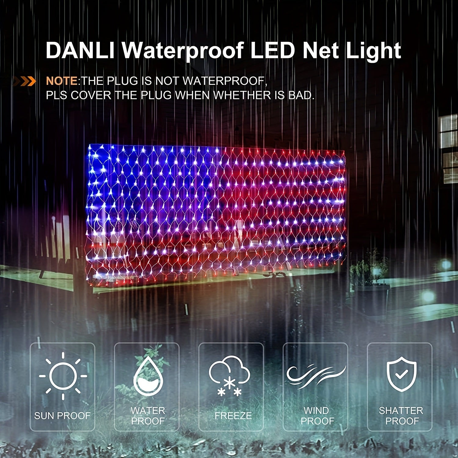 1PC American Flag Net Light; Outdoor Waterproof Mesh Lights; LED String Light; Multicolor Lights For Garden Wedding Backdrop Party Wall Decor ; Independence Day Garden Decoration Moorescarts
