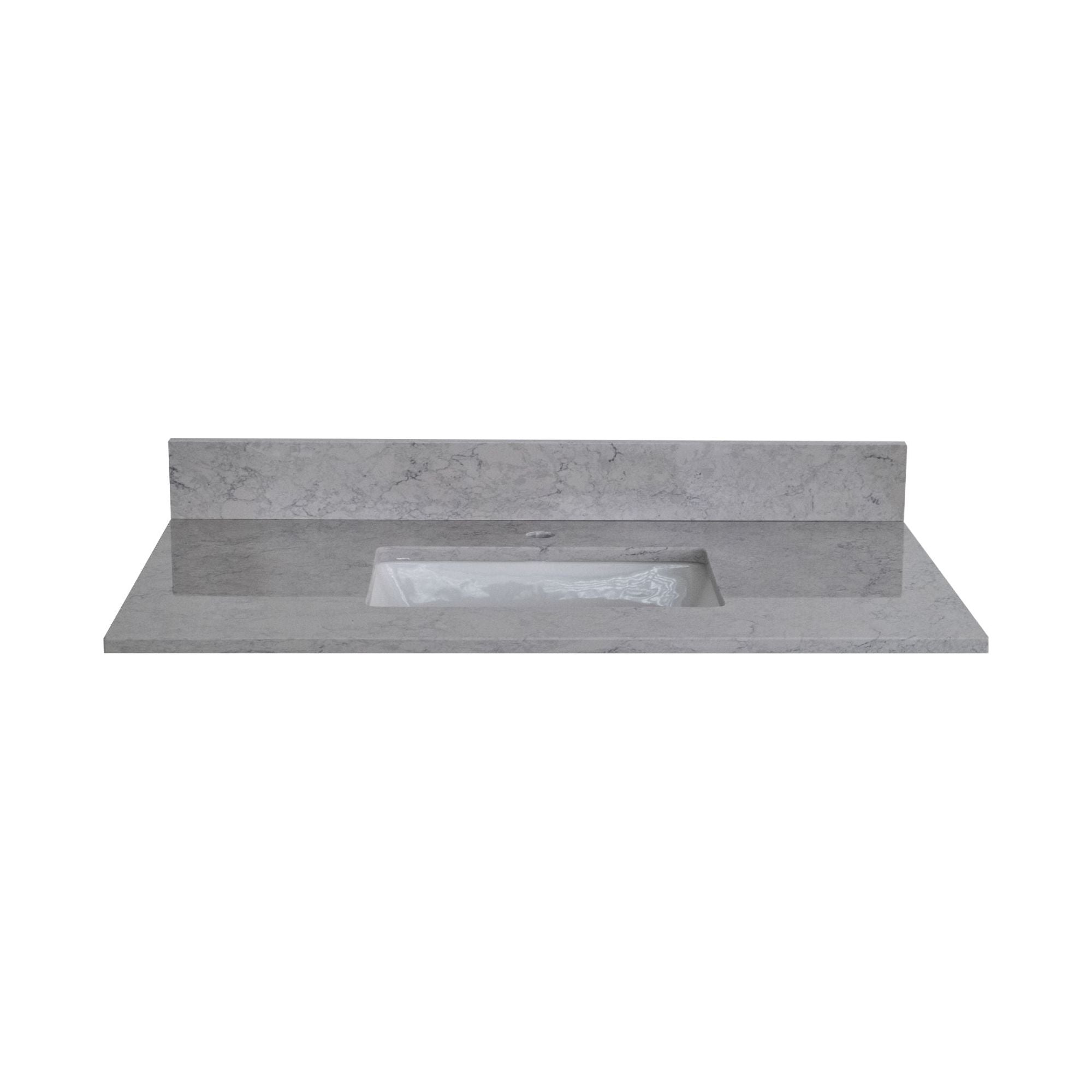 37 inches bathroom stone vanity top calacatta gray engineered marble color with undermount ceramic sink and single faucet hole with backsplash Moorescarts