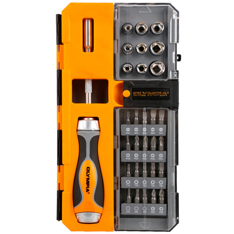 33-Piece Magnetic Ratcheting Screwdriver Bit & Socket Set, Multi Screwdriver comes with a Built-In Handle Storage Perfect for Home and Industrial Usage Moorescarts