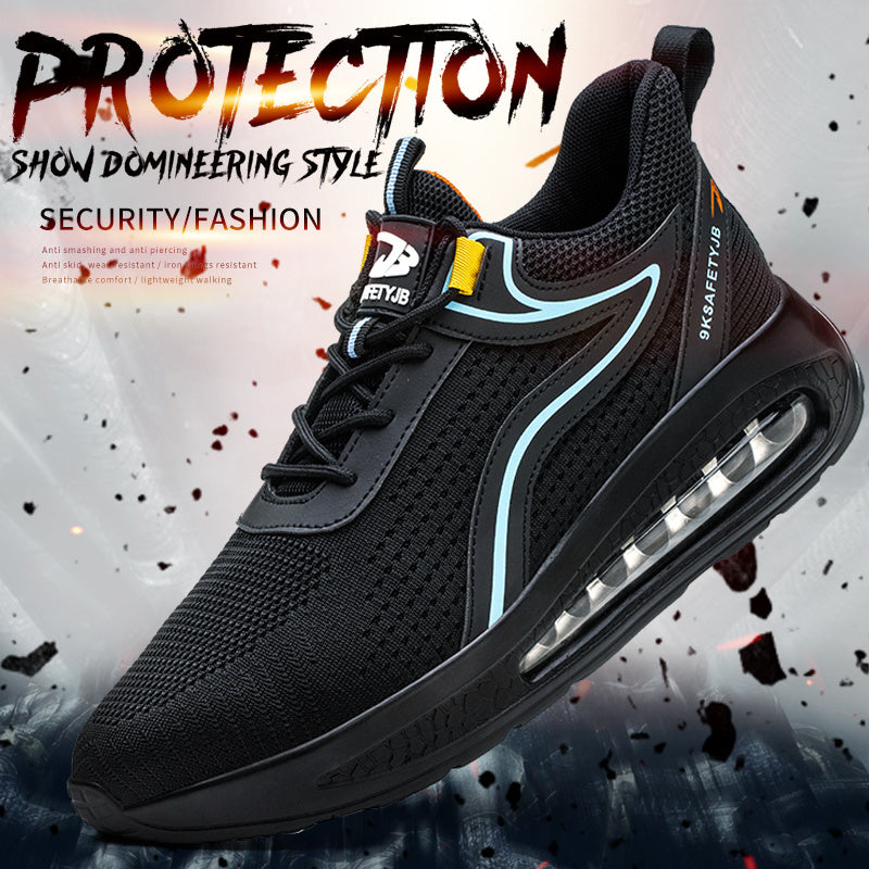 Four Seasons Protective Breathable Safety Shoes Steel Toe Men Fly Woven Mesh Anti-smashing Anti-piercing Work Boots 36-48 Casual