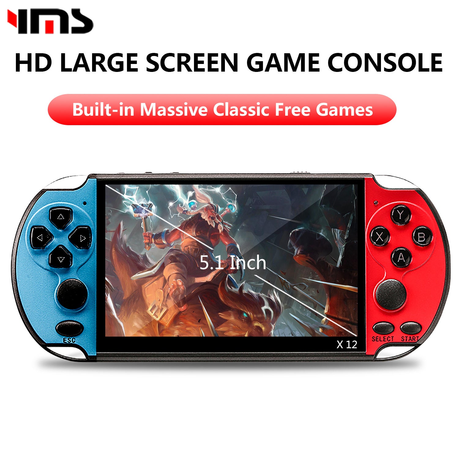 X7/X12 Plus Handheld Game Console 4.3/5.1/7.1 Inch HD Screen Portable Audio Video Player Classic Play Built-in10000+ Free Games