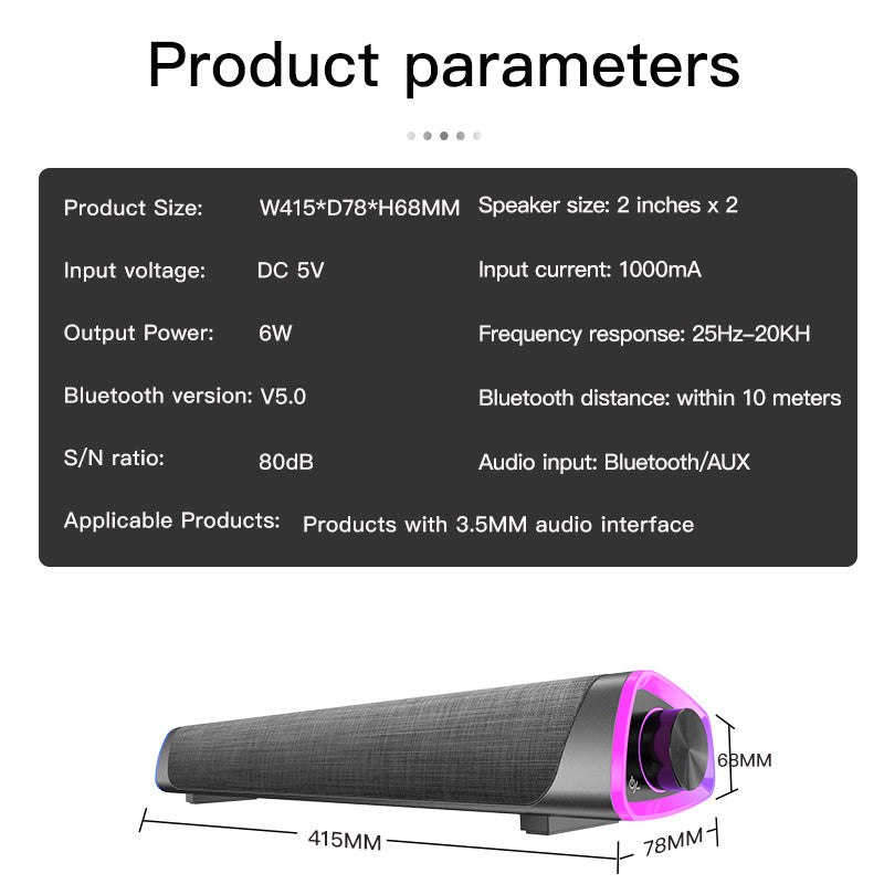 3D Surround Soundbar Bluetooth 5.0 Speaker Wired Computer Speakers Stereo Subwoofer Sound bar for Laptop PC Theater TV Aux 3.5mm Moorescarts