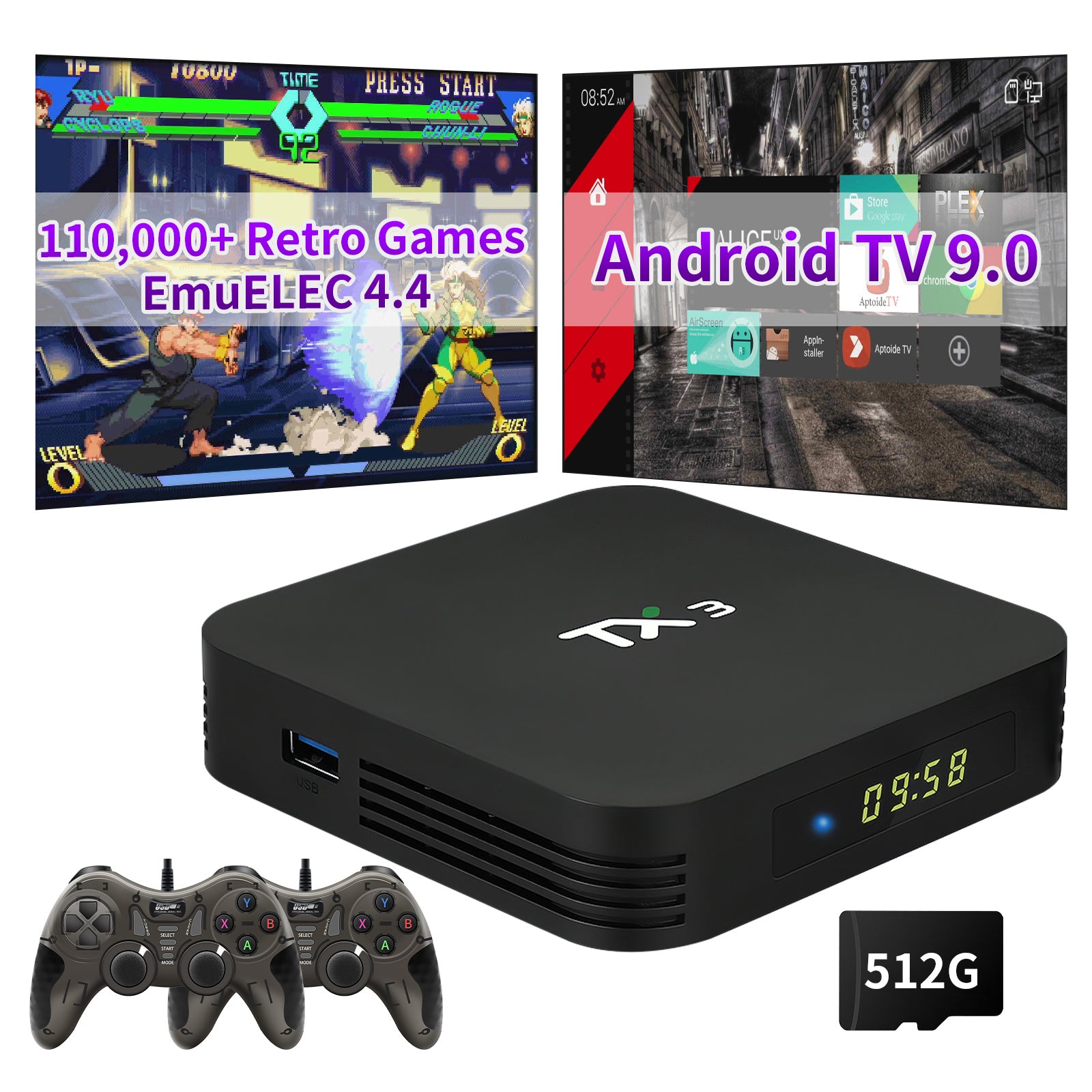 Retro Game Console Built in 90; 000+ Classic Games;  256G Video Game Console Plug and Play;  Emulator Console Compatible with PS1/PSP/N64/DC/MAME (2 Wired Gamepads)