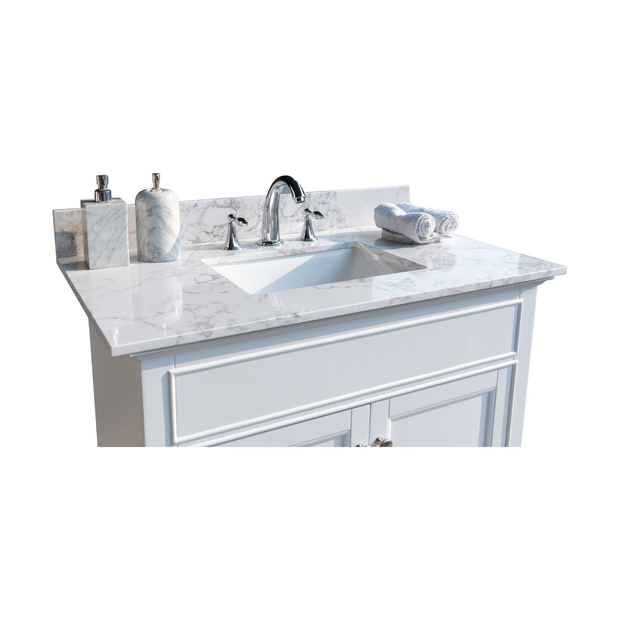 37inch bathroom vanity top stone carrara white new style tops with rectangle undermount ceramic sink and back splash with 3 faucet hole for bathrom cabinet Moorescarts