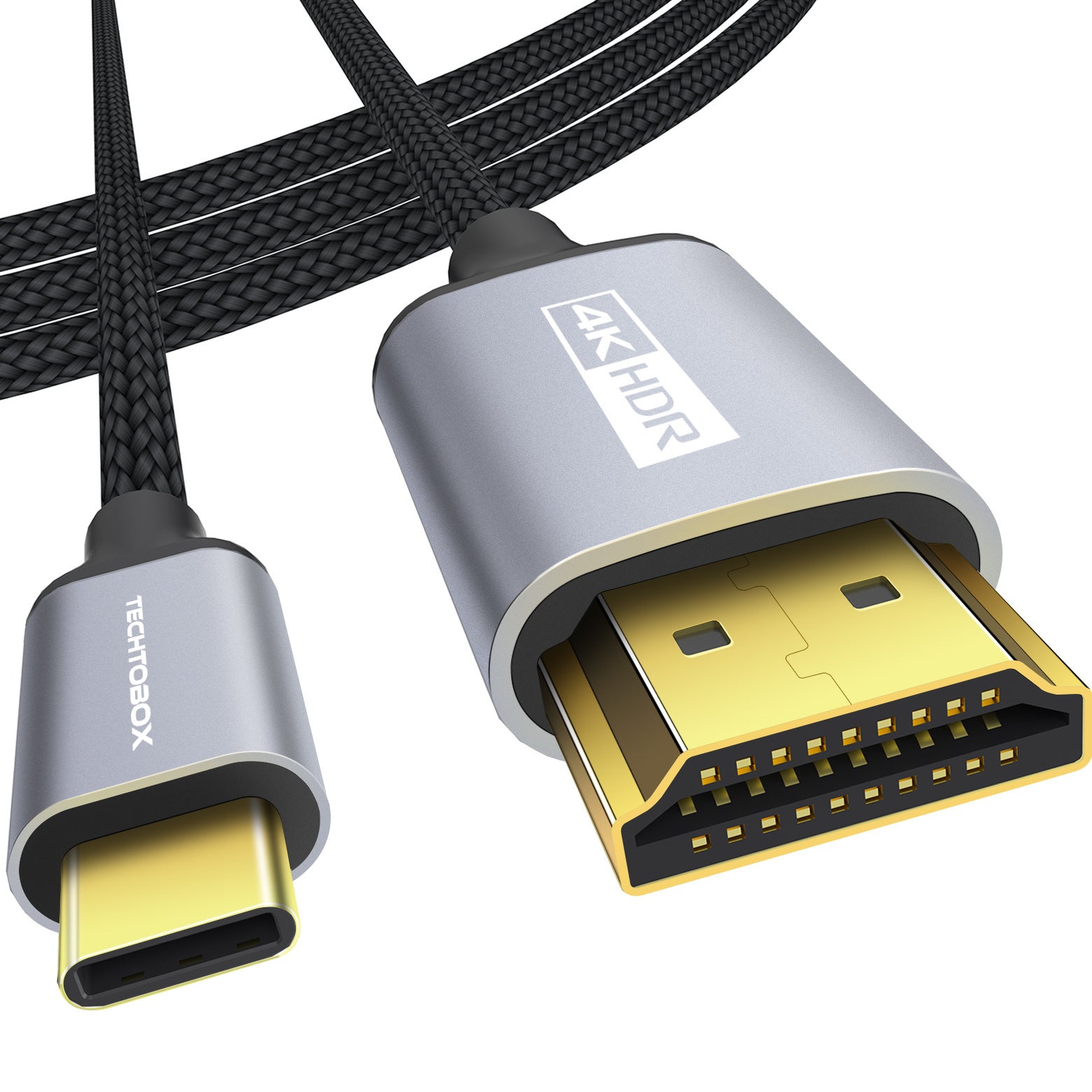 USB-C To HDMI Cable 4K@60Hz TECHTOBOX [Braided; High Speed] 6.6FT Type C To HDMI Cord Thunderbolt 3/4 Compatible With MacBook Pro/Air; iMac; New IPad; XPS; Galaxy S21/S20; Surface And More