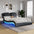 Faux Leather Upholstered Platform Bed Frame with led lighting; Bluetooth connection to play music  RGB control; Backrest vibration massage; Curve Design; Wood Slat Support; No Box Spring Needed; Queen