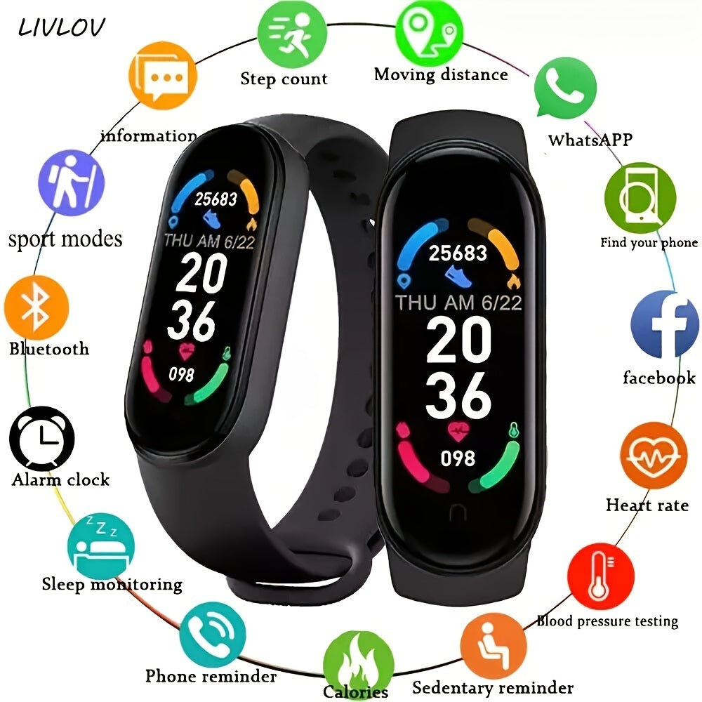 Unisex M6 Fitness Tracker; Smart Watch With Heart Rate Sleep Blood Oxygen Monitor; IP68 Waterproof Watch; Step Calorie Counter Pedometer For Android IOS