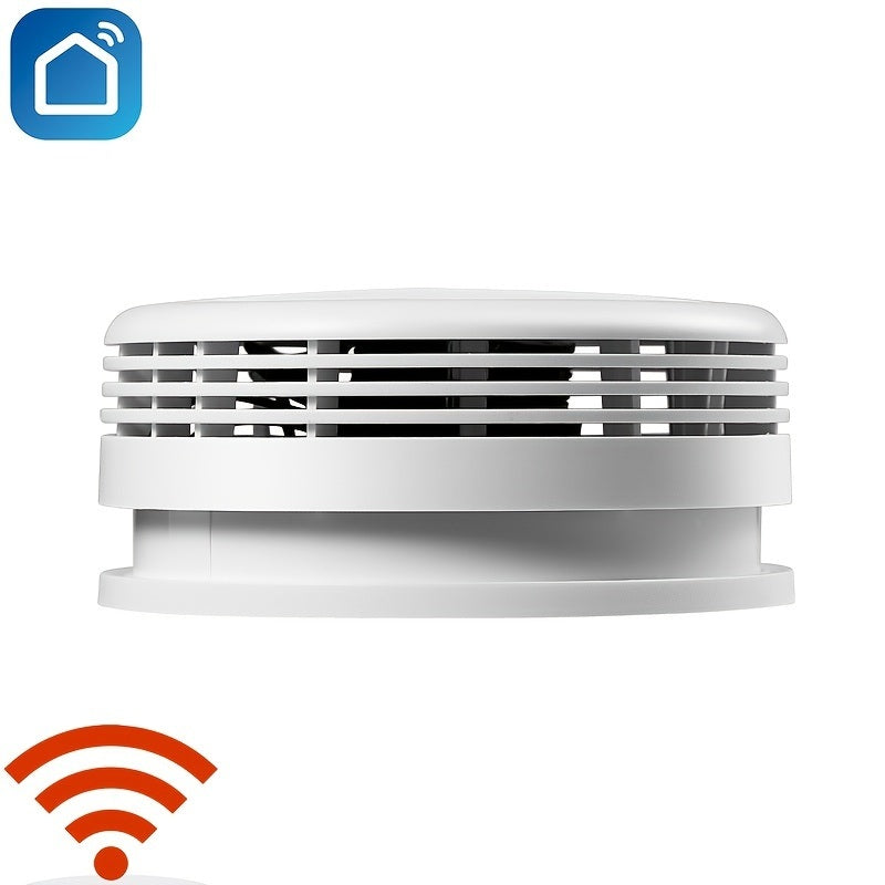 1pc WIFI Smoke Detector; Fire Protection Alarm Sensor; Independent Wireless Battery Operated For Smart Life; Push Alert Home Security; No Battery Moorescarts