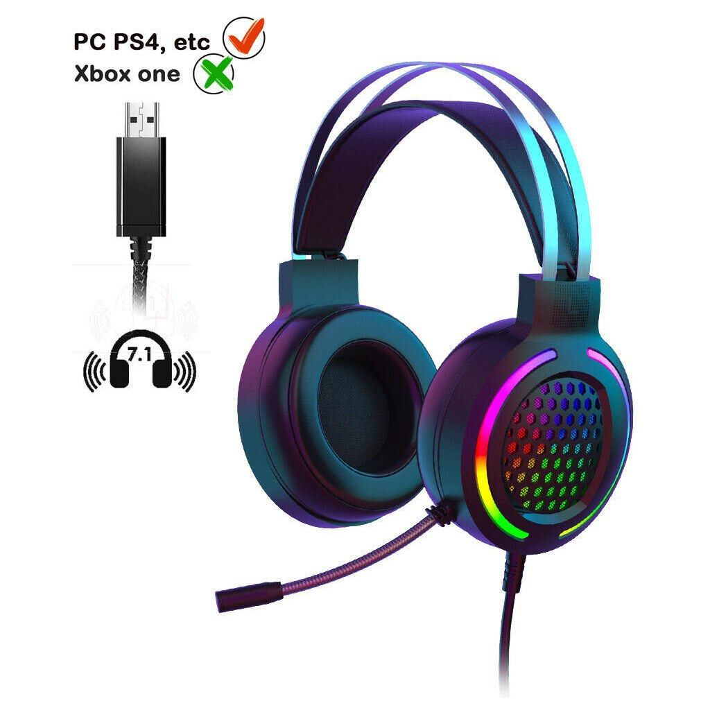US Gaming Headset 7.1 Channel Headphones RGB for PC Laptop PS4 Computer Music - Moorescarts