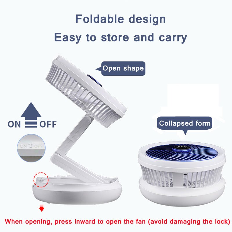 USB Charging Foldable Desk Fan Wall Mounted Hanging Ceiling Fan with LED Light 4 Speed Adjustable For Home Room Air Cooler Fan - Moorescarts